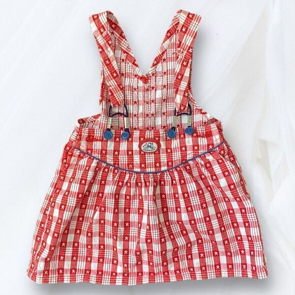 Vintage Oshkosh Vestabak Checkered Pinafore Overall Dress - Picture 1 of 5